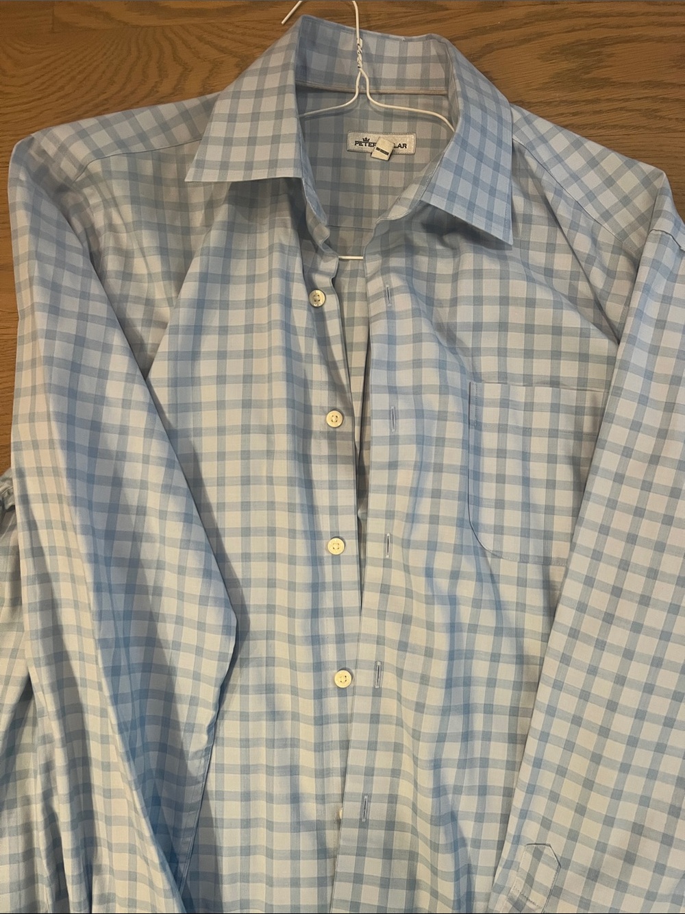 Peter Millar Light Blue and White Check Dress Shirt - Men's